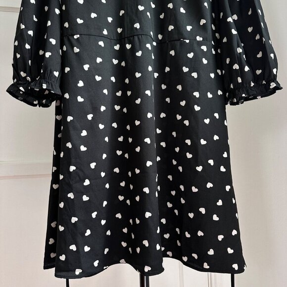 New Look Black Heart Frill Collar Mini Dress Tie Waist Valentine Size 14 - Picture 5 of 11